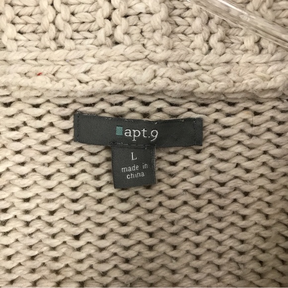 APT. 9 Chunky Wool Blend Oatmeal Beige Shawl Collar Ribbon-tie Sweater Cardigan - Picture 8 of 9